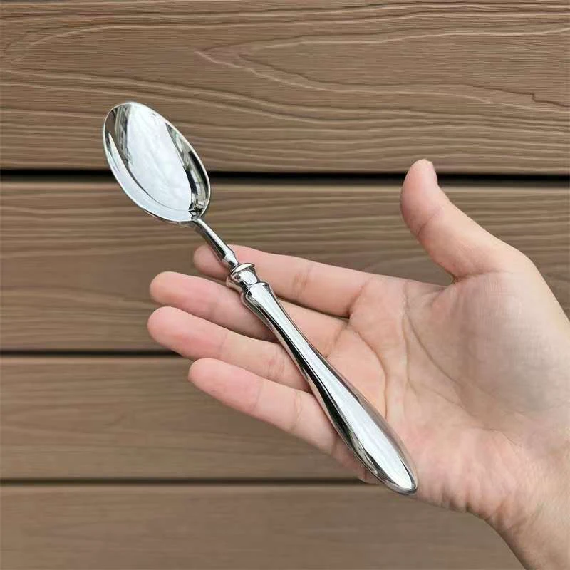 Stainless Steel Round Spoon Net Red Golden Dinner Long Handle Stirring Dessert Spoons For Kitchen Accessories Gadgets