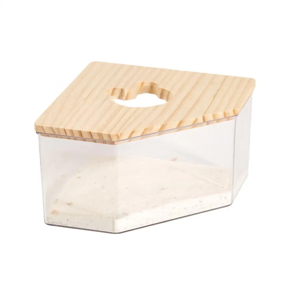 Caixa de banho de areia para hamster, pequena casa de banheiro para animais de estimação, acessórios transparentes, decoração de urso, caixa de areia dourada, banheira e2d3