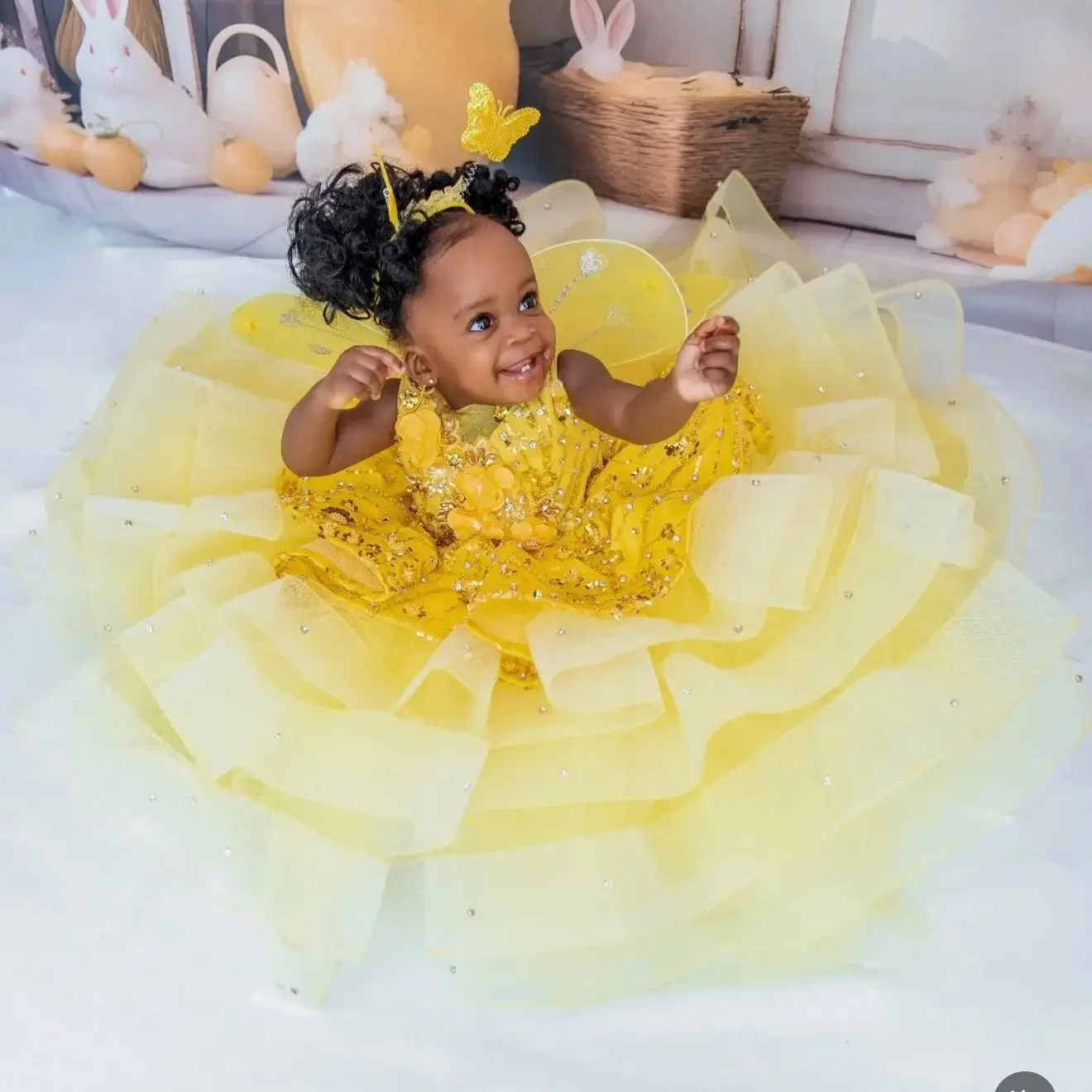 Litter princesa vestido de festa de aniversário amarelo vestido de baile crianças vestidos de meninas de flor para casamento crianças bebê menina photoshoot vestidos