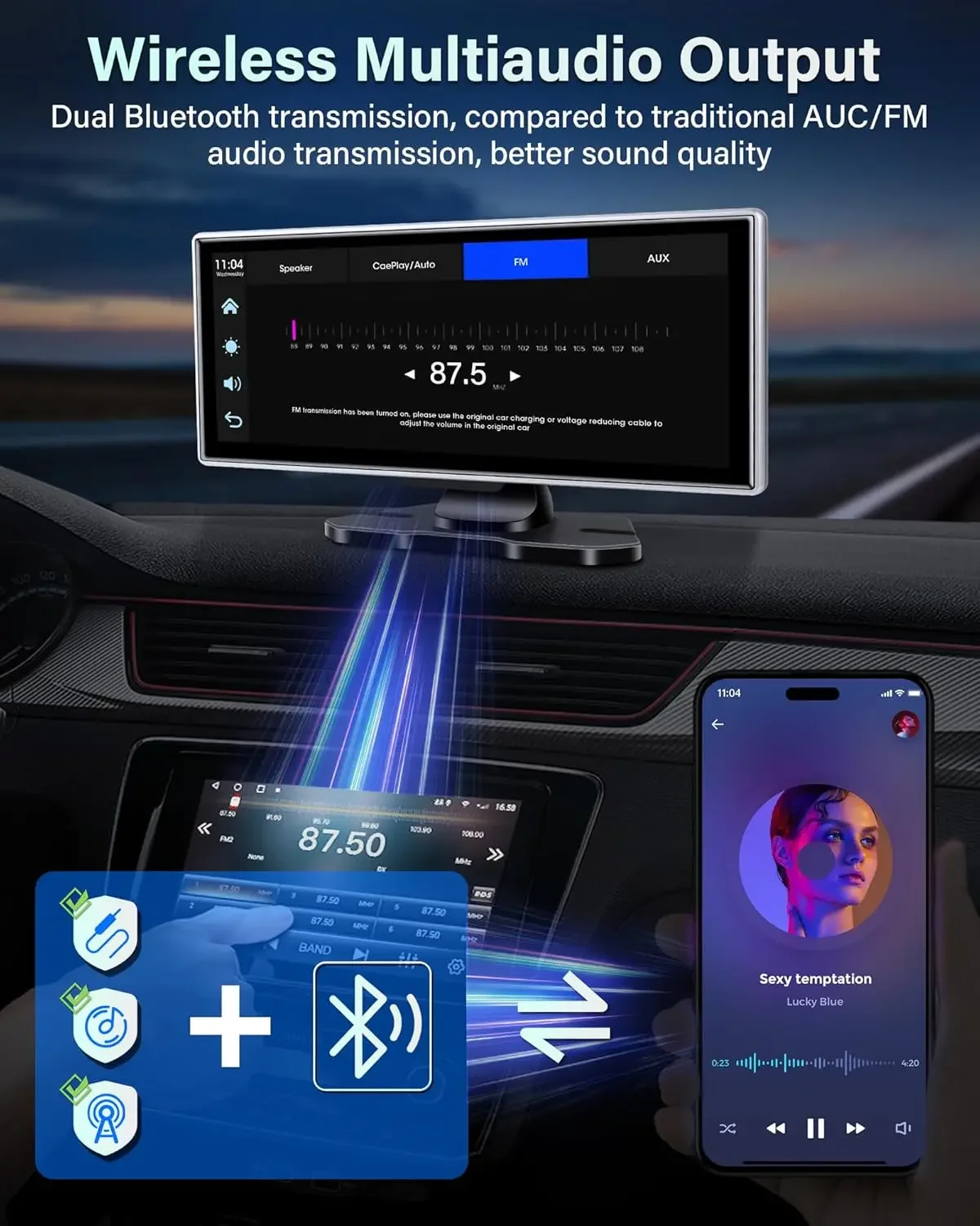Srnubi 10,26/11,26" Auto Carplay Android Auto DVR 4K Kamera Android Auto Dashcam Fahrvideo-Rekorder GPS-Navigation Armaturenbrett – Detail 11