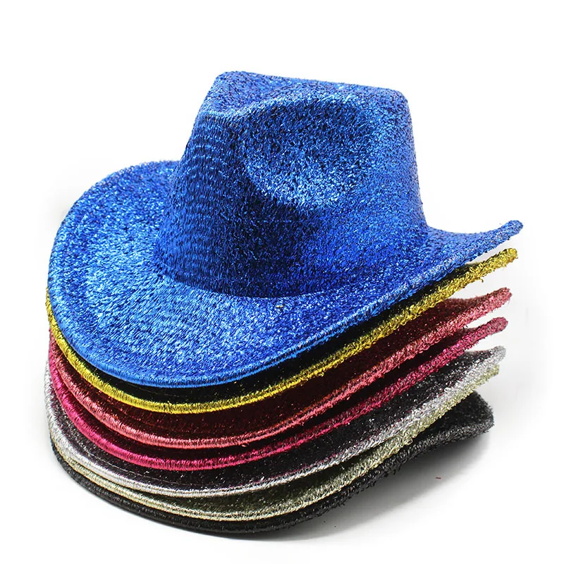 

Gold Silk Western Cowboy Hat Women S Stage Woolen Hat Foreign Trade Hat Men S And Women S Party Cross Border Holiday Hat