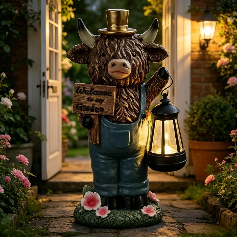 Cow Outdoor Decorative Light Button Battery Welcome To Garden Multi-purpose Highland Cows Lovely Garden Decorative Lights