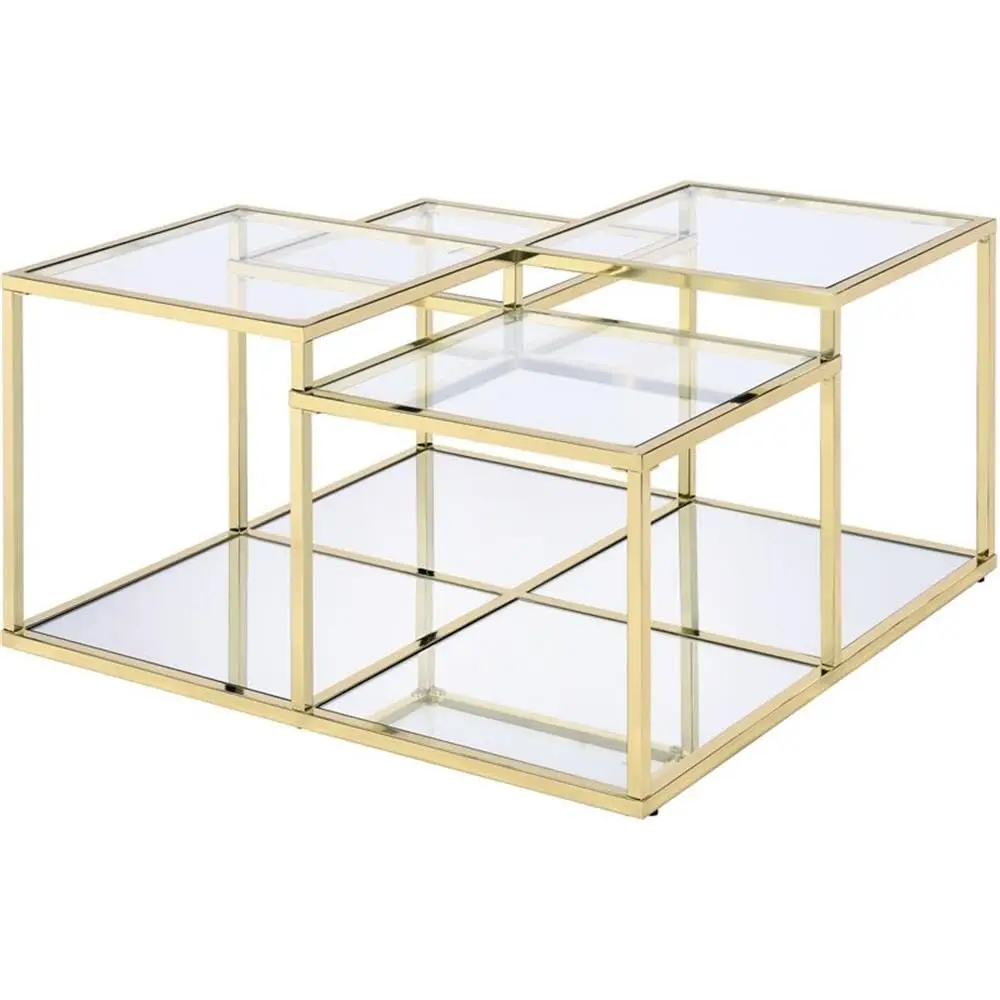 

Glass Top Coffee Table With Metal Frame In Clear Glass And Gold, Customized