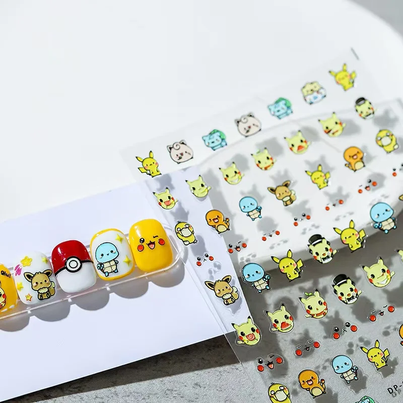 Miniso 5D Anime Embossed Nail Stickers Cartoon Pokémon Nail Supplies Decals Animation Character Snoopy Stickers Nail Decoration