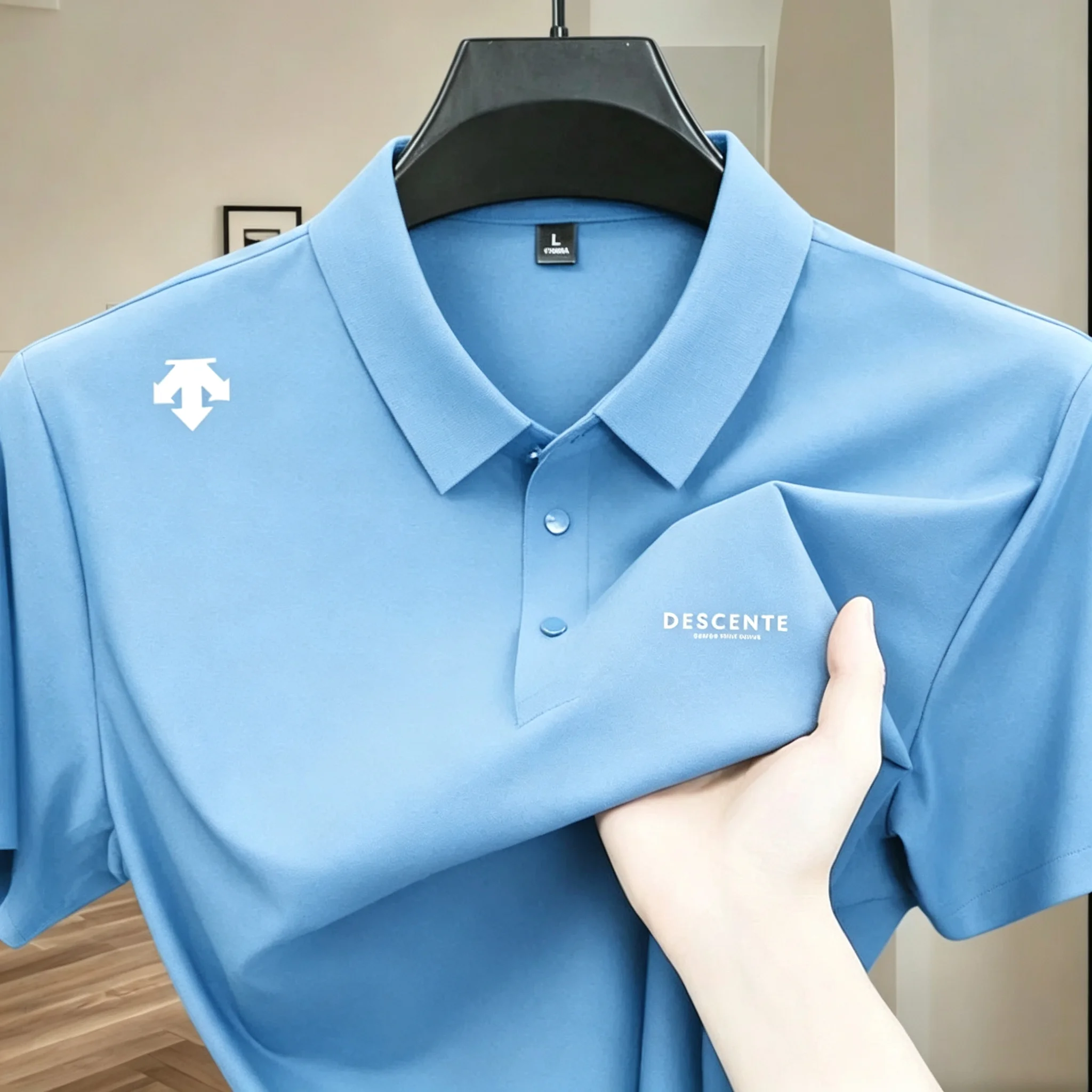 Hochwertiges Eisseiden-Poloshirt, kurzärmelig, Herren-Sportmarke, bedrucktes Oberteil, Sommer 2026, neu, kühl und atmungsaktiv, lässiges T-Shirt. – Detail 12