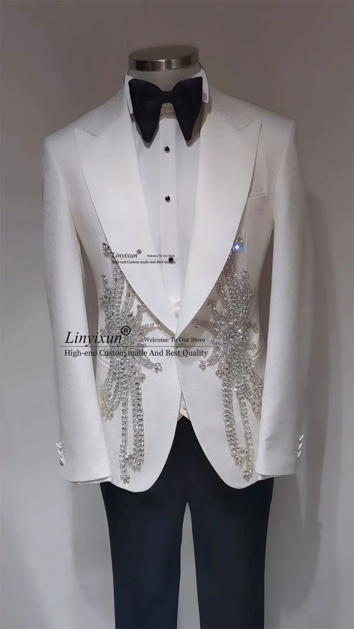 

Luxury Embroidered Tuxedo Men Suit 3 Piece Set Wedding ropa hombre Customized Sparkly Crystals Groom Male Slim Fit Party Blazers