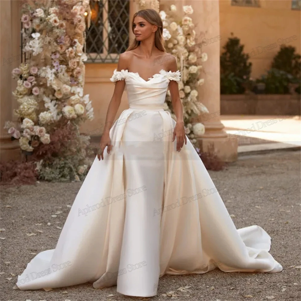 

Graceful Wedding Dresses Luxury Bridal Gowns With Detachable Train Satin Sheath Mermaid Off The Shoulder Vestidos De Novia 2024