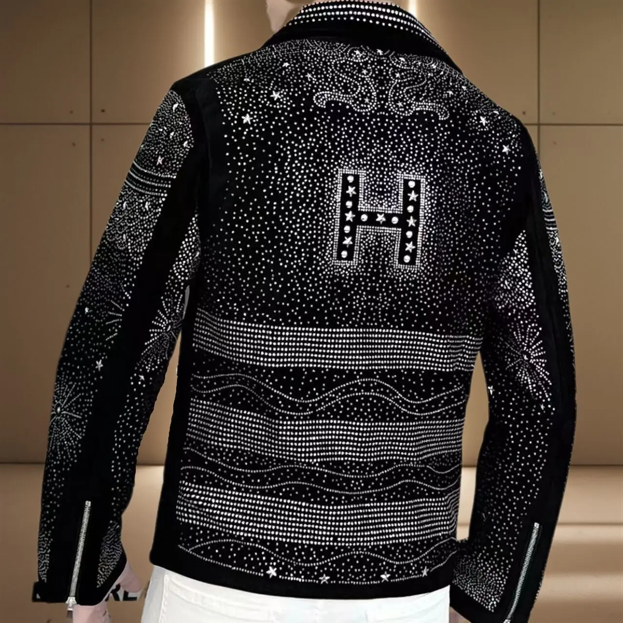 Black Rhinestones Jacket Men Jacket Coat Jaqueta Bomber Diamond 2024 New Top Quality Luxury Hot Drill Punk Club Outfit Jacket