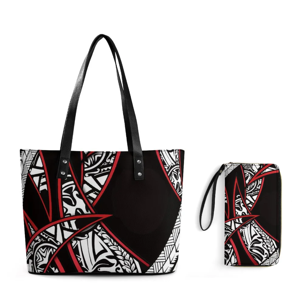 

Women'S Handbag Polynesian Ethnic Leisure Shoulder Bag Luxury Pu Leather Women'S Satchel Shopping Travel Makeup Bag Purse Set