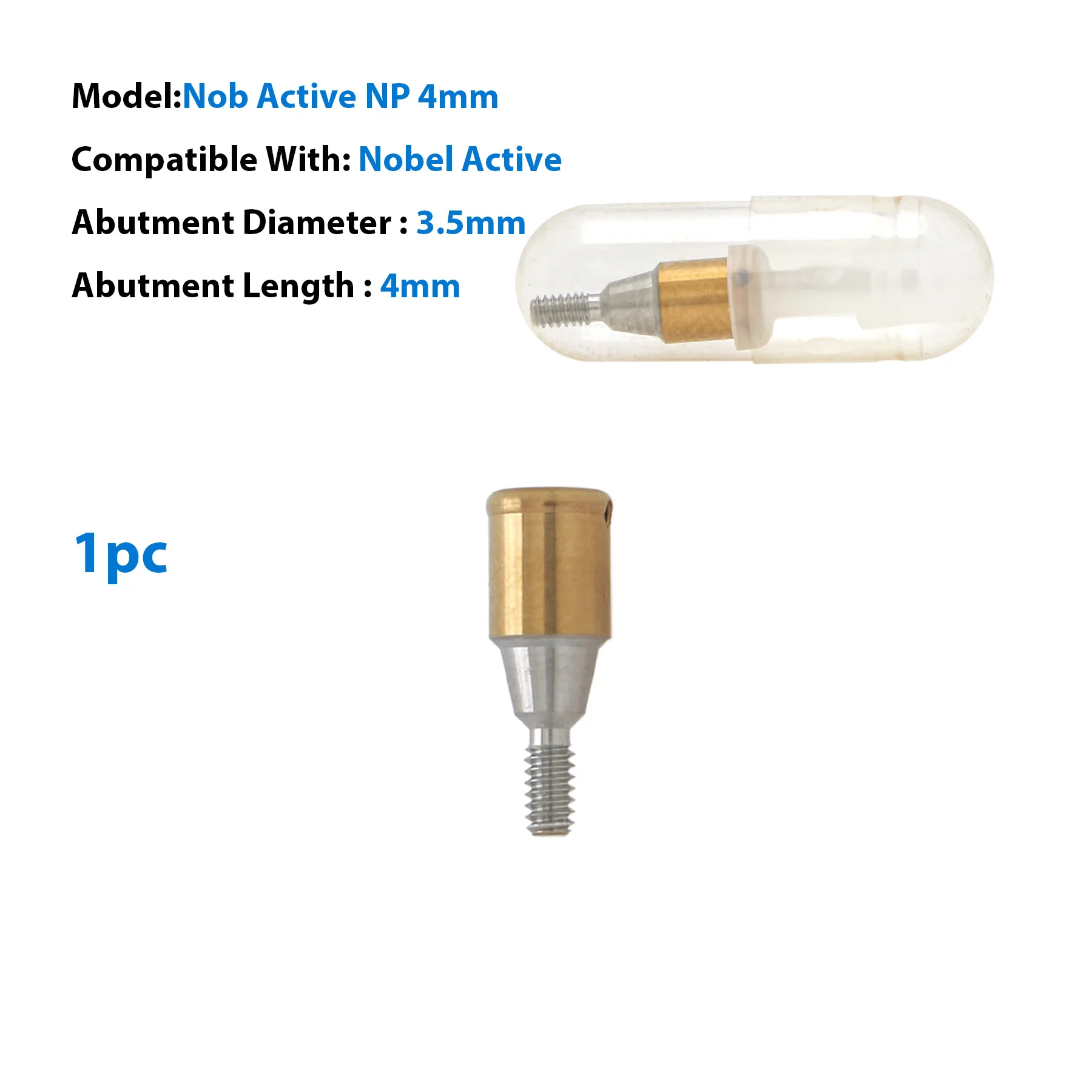 

1pc Dental Implant Attachment Abutment 4mm Compatible With Nobel Biocare Active NP