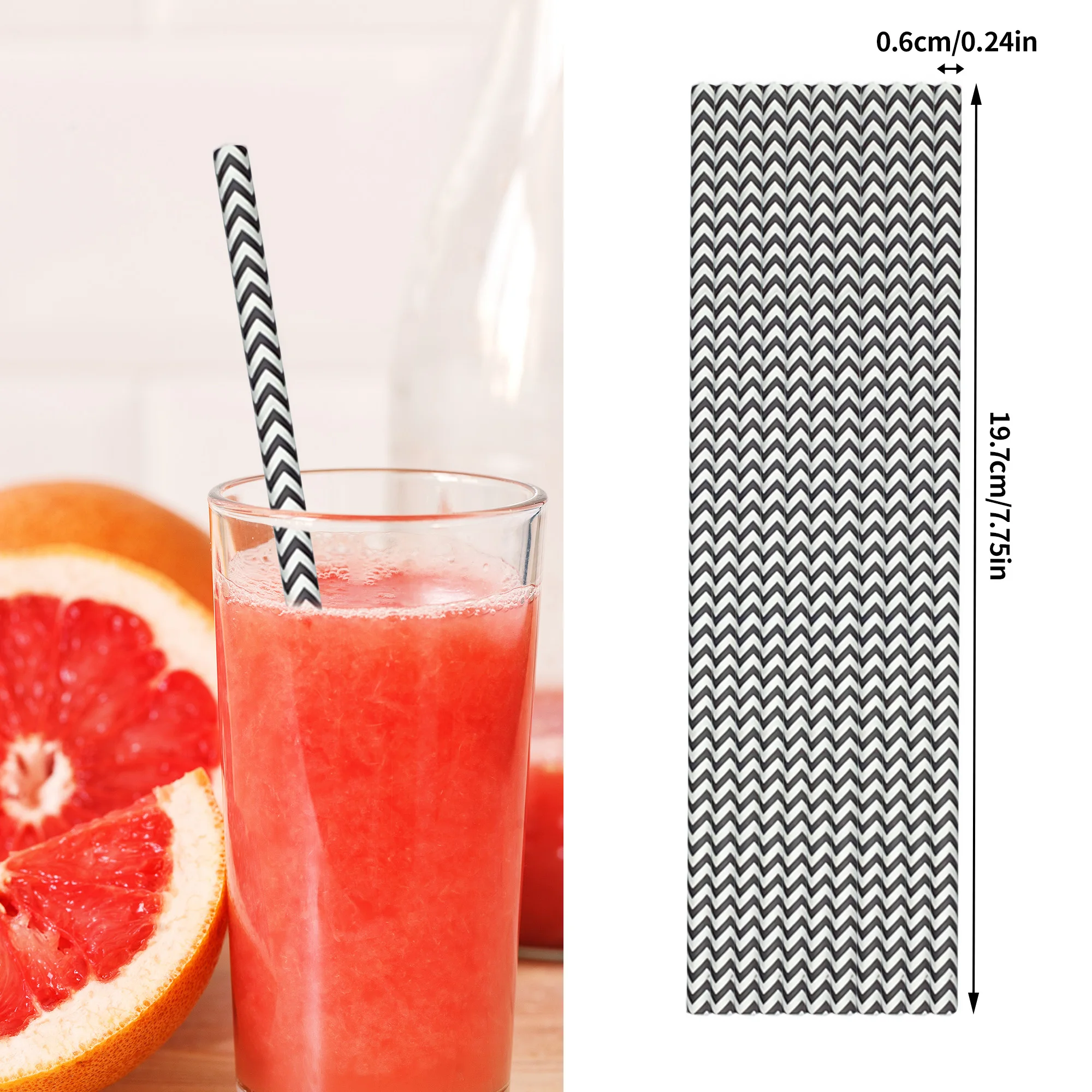 100pcs biodegradable black wave paper straws for drinks cocktail bubble tea drinkware reusable Halloween party supplies  6mm