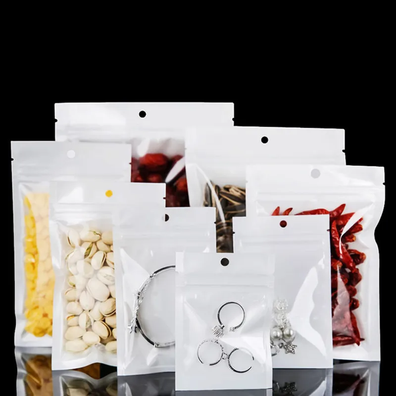 50Pcs/lot White Clear Self Seal Plastic Retail Packaging Poly Pouches Zipper Lock Bag Mobile Phone Accessory Bag Universal Bag