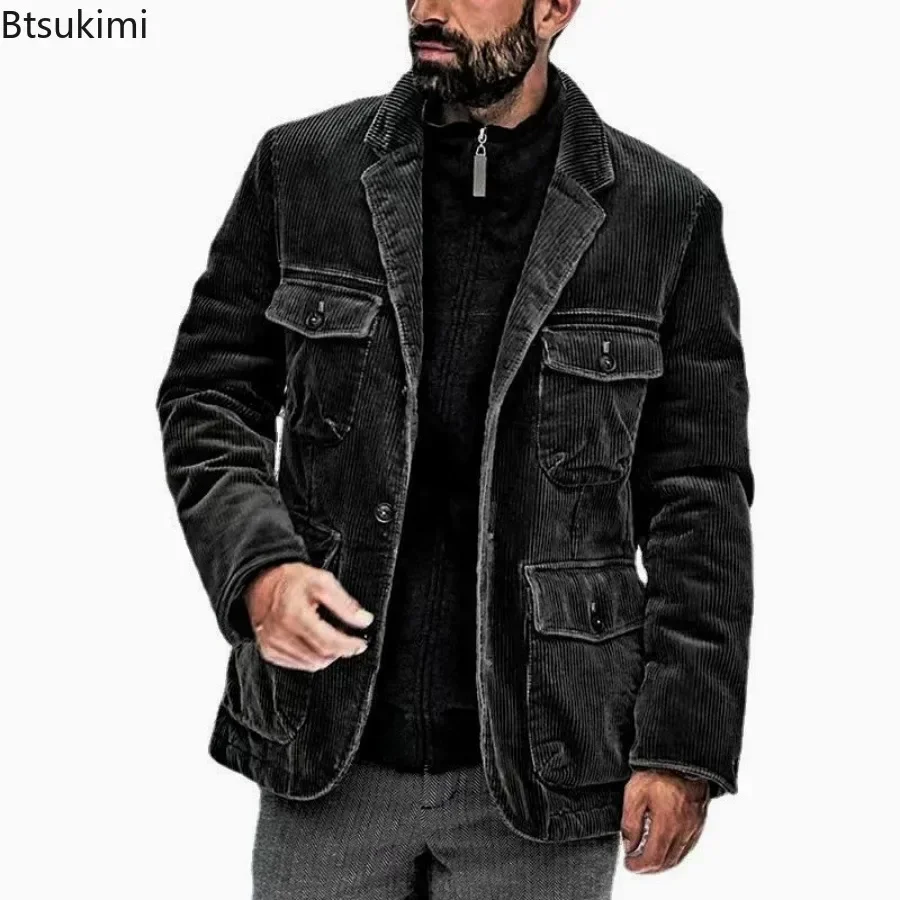 2024 Men\'s Spring Autumn Casual Coat Jacket Fashion Solid Jacket Male Top Single Breasted Outerwear Coats Chamarras Para Hombre