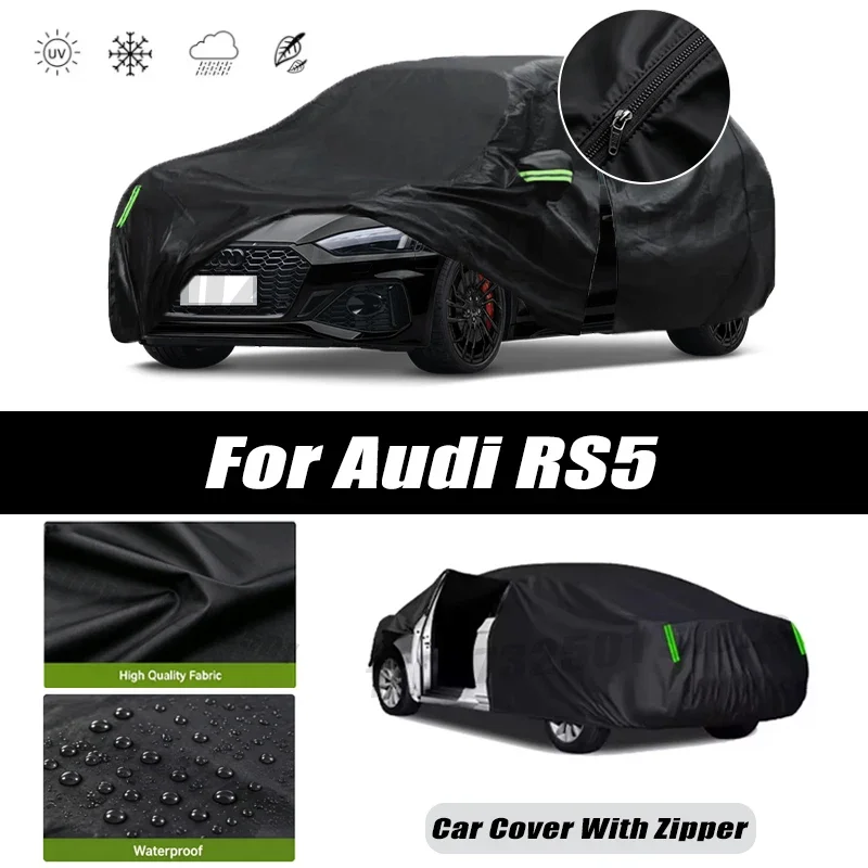 For Audi RS5 Car Covers Outdoor Waterproof Sun Rain Snow Protection UV Car Zipper Design Black Car Cover Accessories