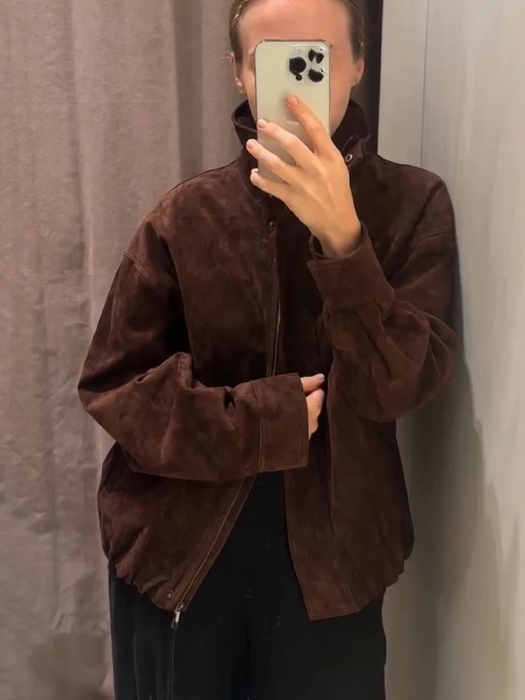 HH Autunno Donna Collo alto Tasca con cerniera Design Maniche lunghe Giacche corte casual Moda femminile Cappotti slim stile street allentato