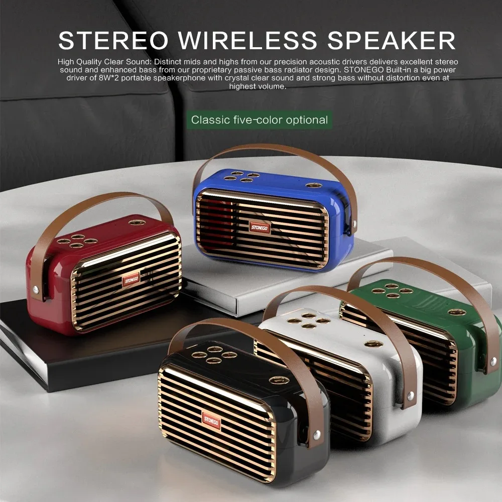 Wireless Bluetooth Speaker, Stereo Sound, Enhanced Bass and Treble, TWS Bluetooth 5.0, Supports TF Card, USB, AUX