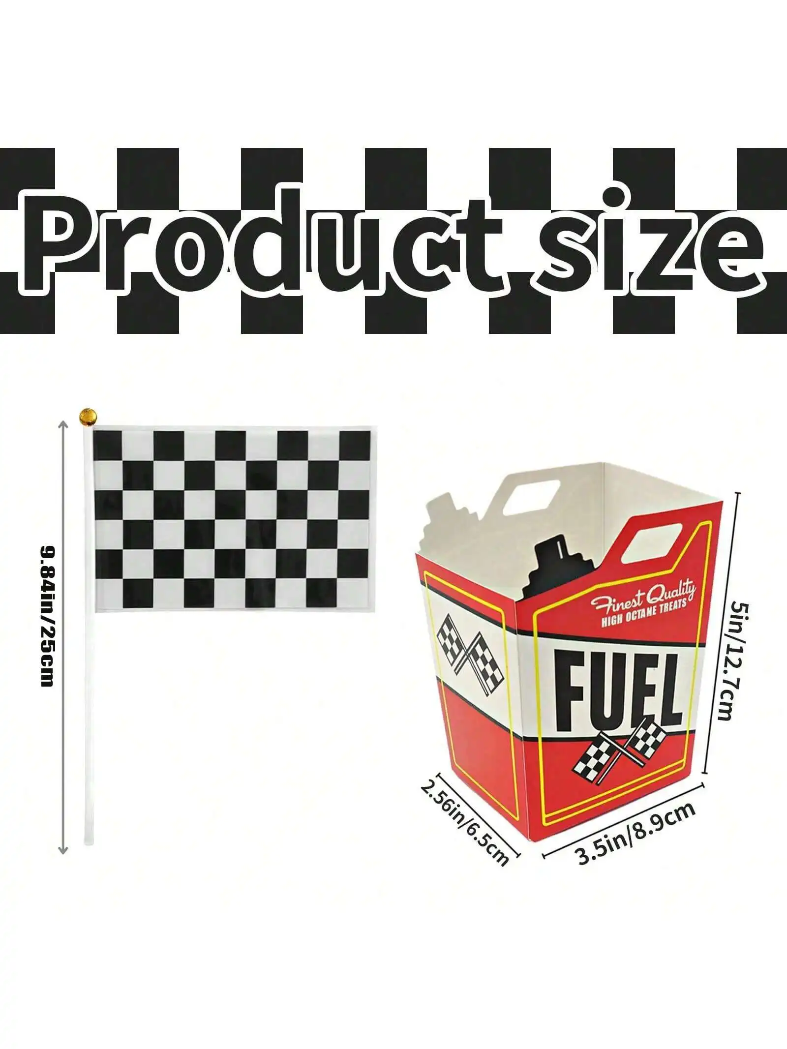 Neuheit 6/12 Stück Rennwagen-Popcorn-Leckerli-Boxen mit Flaggen, schwarz-weiße Rennflagge für Rennwagen-Thema, Geburtstagsfeier, Dekoration – Detail 5