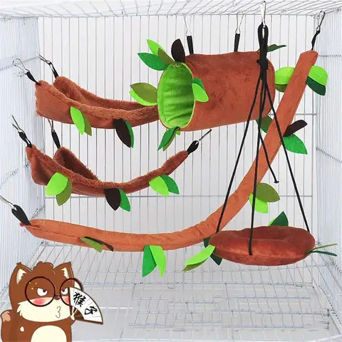 Playing Sleeping Tunnel and Swing Squirrel Cage Nest Accessories Hamster Hammock Small Animal Hanging Warm Bed