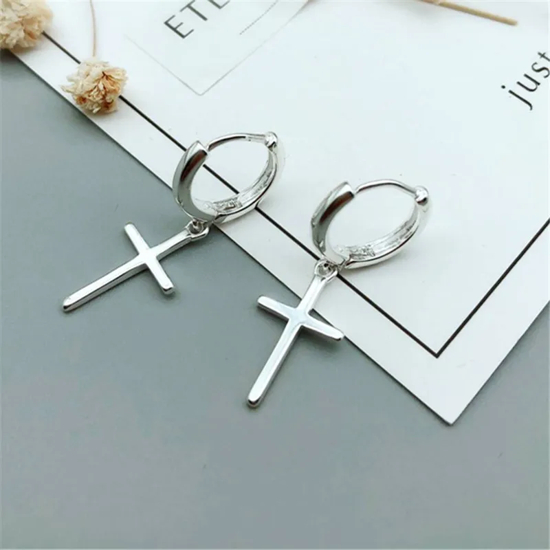 1 زوج العصرية الفضة مطلي الصليب وأقراط للنساء فتاة مجوهرات الحفلات الأنيقة eh1192 #2