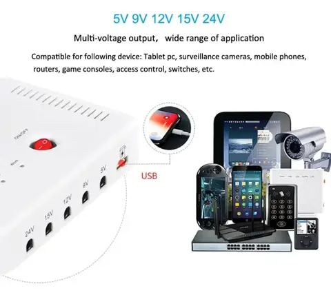 Mini bärbar UPS med 5V/9V/12V/15V/24V DC-gränssnitt och USB-port, max 24W, 2A strömutgång och 13200mAh litiumbatteri 10 best sales USB-UPS - №8