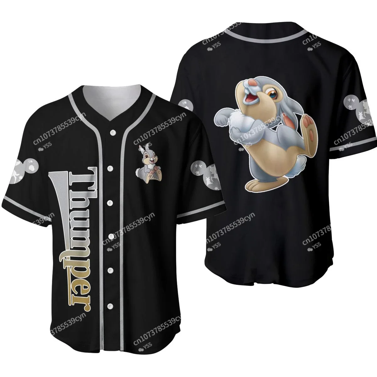 2024 New Thumper Rabbit Bambi Gray Black Beigei Patterns Disney Baseball Jersey