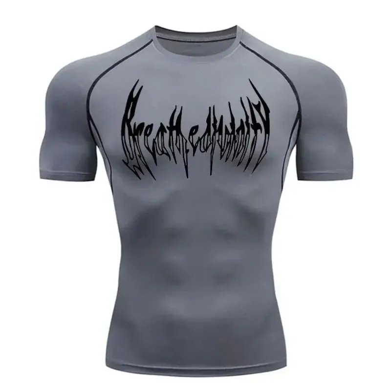 Men's Gym Workout High-Elasticity Compression Youthful Sleeve Summer Universal Fitness Sweatshirt Elastic Breathable Slim Fit image 4