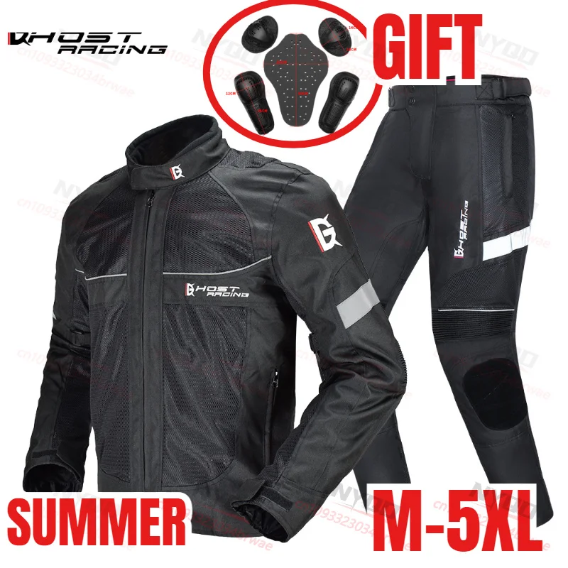 ghost-racing-summer-motorcycle-riding-suit-mesh-men's-racing-jacket-and-riding-pants-breathable-and-anti-fall-motorcycle-jacket