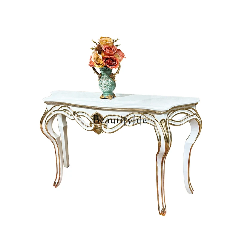 French entrance table, European palace luxury wood carving flower entrance