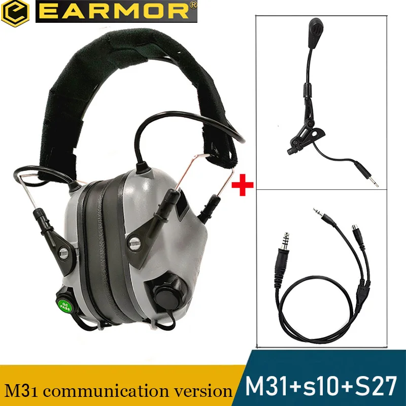 Earmor M31 and S10 and S27 Microphone Set, Active Shooting Earmuffs, Noise-Canceling Electronic Headphones, NRR 22dB