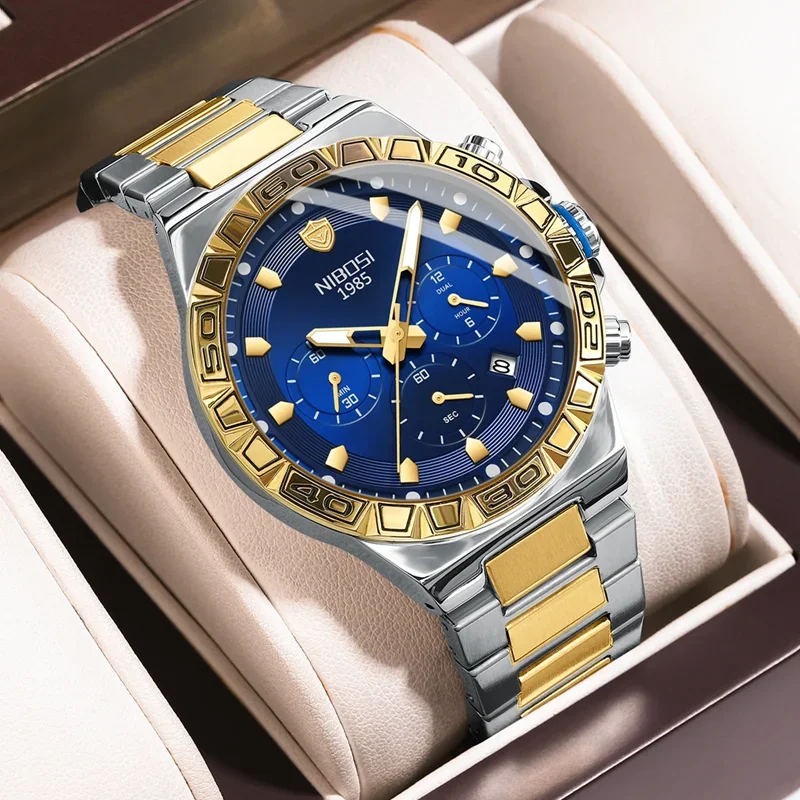

NIBOSI Роскошные мужские часы Водонепроницаемые светящиеся хронографы Дата Часы из нержавеющей стали для мужчин Кварцевые военные мужские часы Reloj