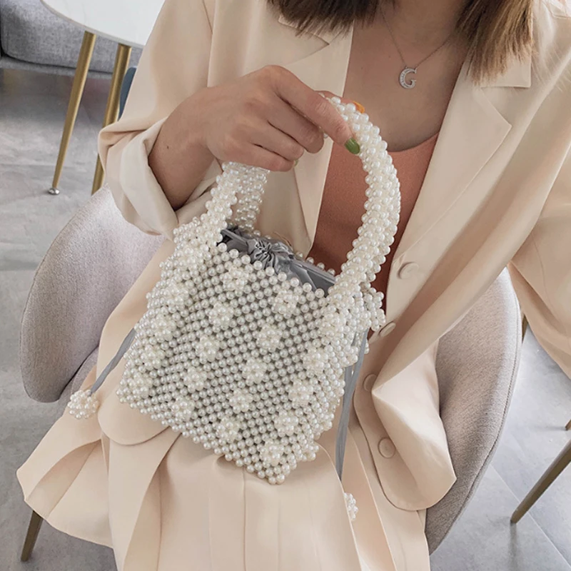 Luxurious Pearl Bags Women Shoulder Bag Ladies Handbags Evening Party Mini Phone Purse Elegant Beaded Messenger Crossbody Bags