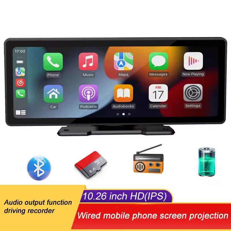 

10.26 Inch Portable Wireless Carplay Screen HD Rear Reversing Camera Car Radio DVR MP5 Multimedia Video Player Android Auto