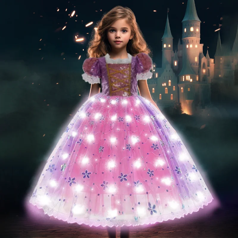 

Children,Teenagers girls, holiday fun clothing comics, Flower fairy role-playing LED luminous dress (without battery)