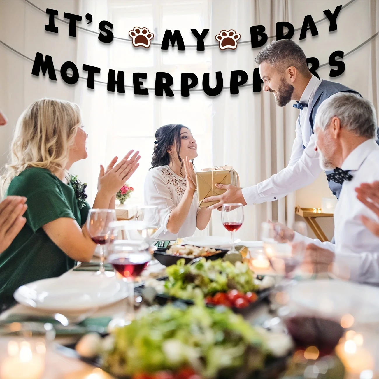 It\'s My Baby Motherpuppers, Funny Dog Birthday Banner, Dog Paw Party Bunting Sign, Puppy Dog Pennant Decor Black Happy Birthday