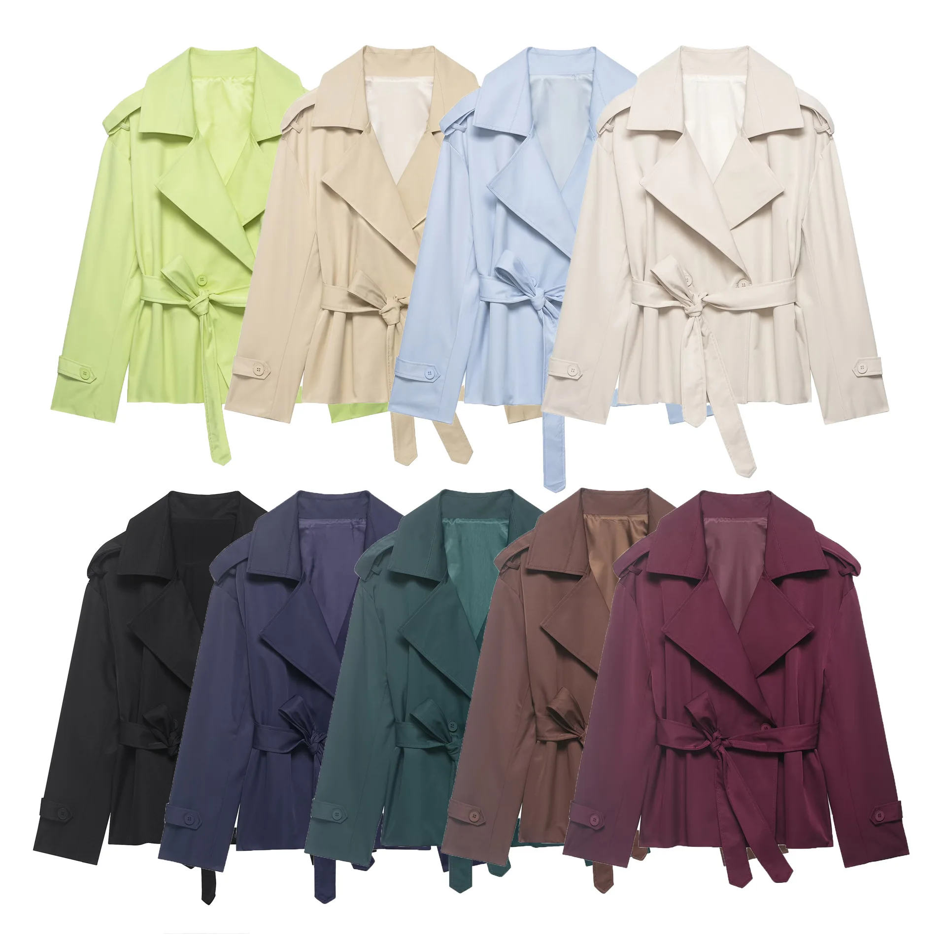 

Укороченная женская ветровка в европейском и американском стиле, однотонная, новинка 2026 года, с поясом, для трансграничной торговли