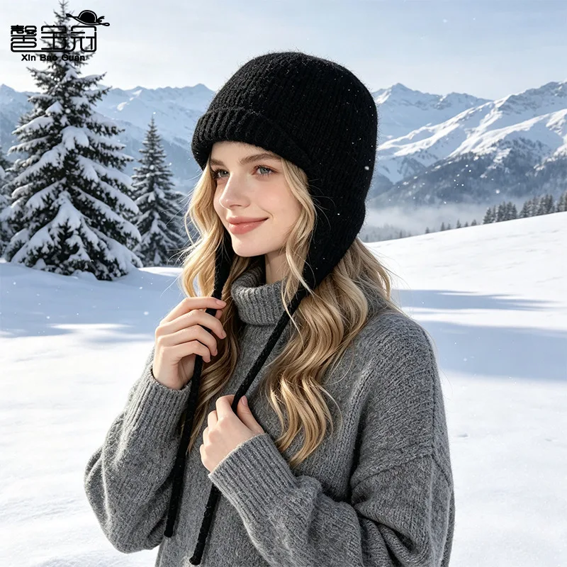 Autumn and winter wool knitted hat outdoor cold and warm wool hat version versatile fashion ear protection pullover hat children