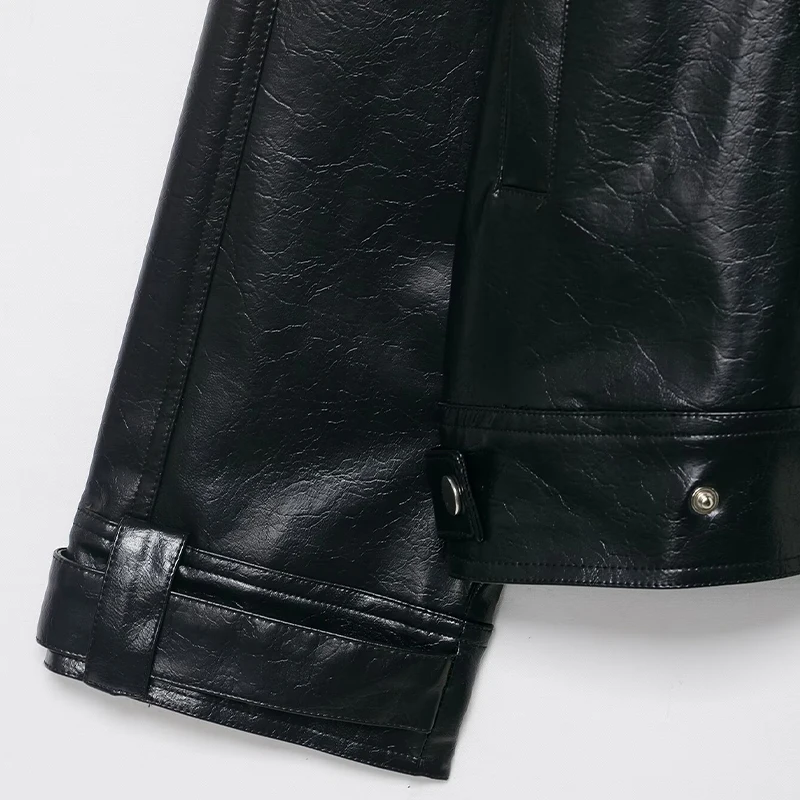 Willshela سترات نسائية عصرية من البولي يوريثان باللون الأسود بسحاب أمامي وياقة عالية وأكمام طويلة معاطف نسائية أنيقة