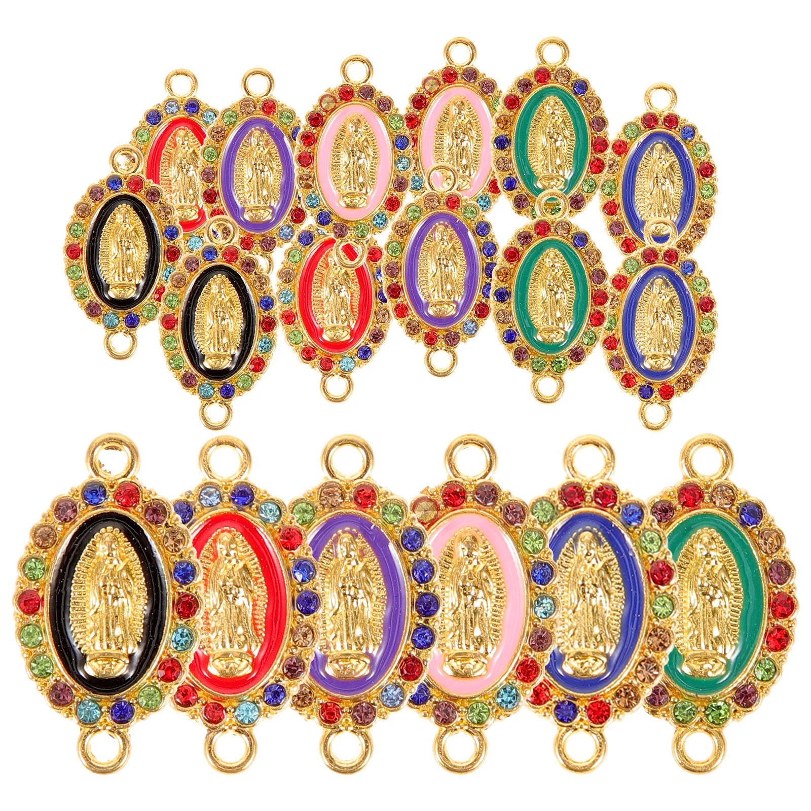 

24 Pcs Virgin Mary Pendant Alloy Charm for Earrings Necklaces Bracelets Non Fading Rust Proof Multicolor Religious Jewelry