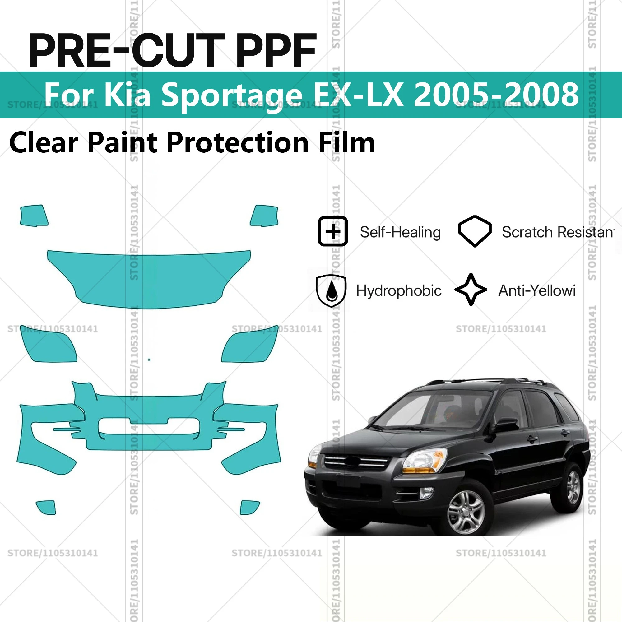 

Pre-Cut Paint Protection Film PPF Transparent Car Film Professional Automotive PPF For Kia Sportage EX-LX 2005-2008 Front Kit