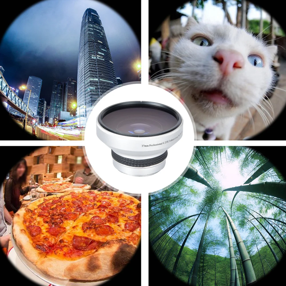 Silver Strong Applicability 37mm 0.25X Super Fisheye Additional Lens for 37mm Caliber Camera Lenses