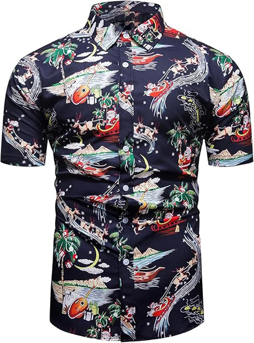 الرجال جديد الاستوائية قصيرة الأكمام بحر ثلاثية الأبعاد قميص مطبوع الشارع عادية المنزل حفلة تنفس التلبيب زر قميص هاواي صيفي الرجال #2
