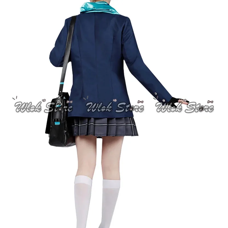 الأزرق الأرشيف Sunaokami Shiroko تأثيري حلي الزي المدرسي على ظهره وشاح قفازات هالوين كرنفال وتتسابق شعر مستعار آذان الأحذية