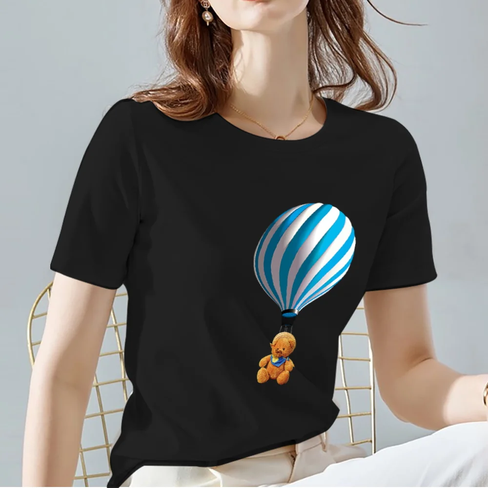 Straat Zwarte Vrouw T-shirt Forens Casual Slanke Top Trend 3D Bloem Patroon Top Ronde Hals Dames Korte Mouw Zomer Kleding