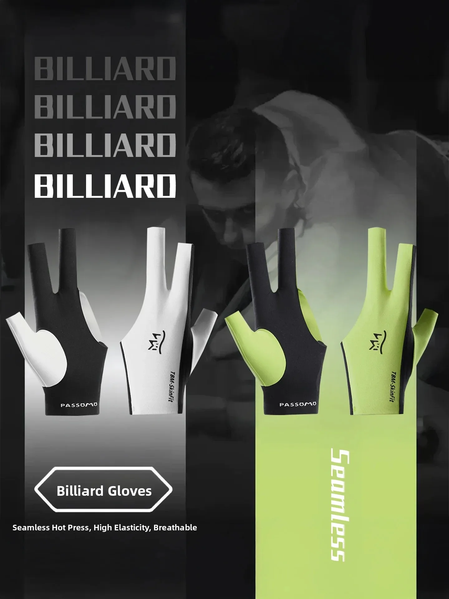 Billiard Gloves Seamless Fit Sweat Absorbent Quick Dry Three Finger Half Finger Gloves for Left And Right Hand Universal