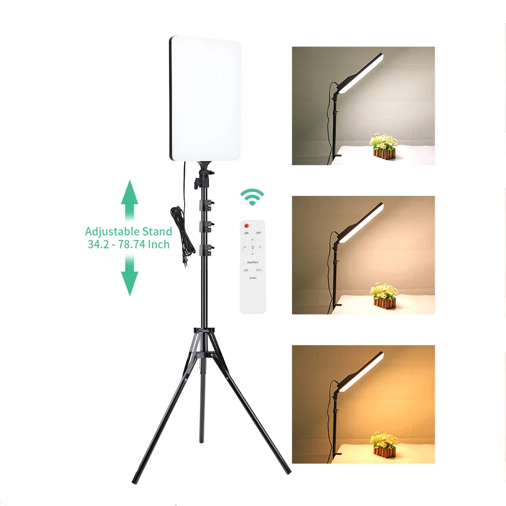 Led Video Light 2700K-7500K Panel Light Studio Fill Lamp Photography Lighting Photo w Light Stand for Live Tiktok Stream