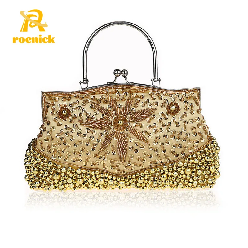 

ROENICK Women's Vintage Beaded Banquet Evening Bags Cocktail Party Sequin Beaded Handbags Luxury Designer Cosmetic Phone Clutch