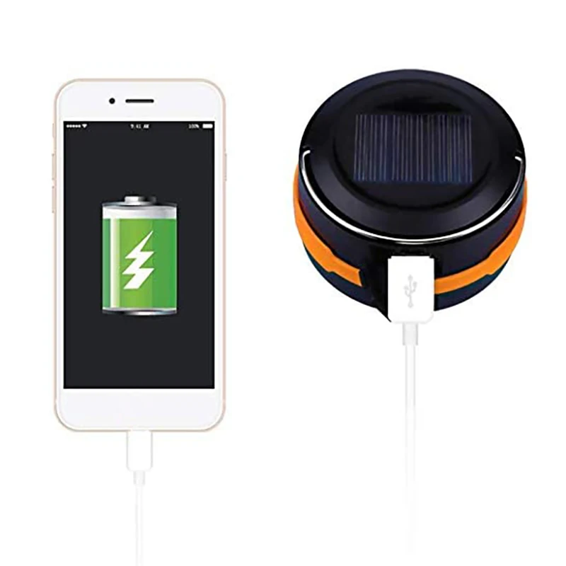 Portátil Solar Powered LED Camping lanterna, USB, dobrável, carregável, Caminhadas, Tenda, Caça