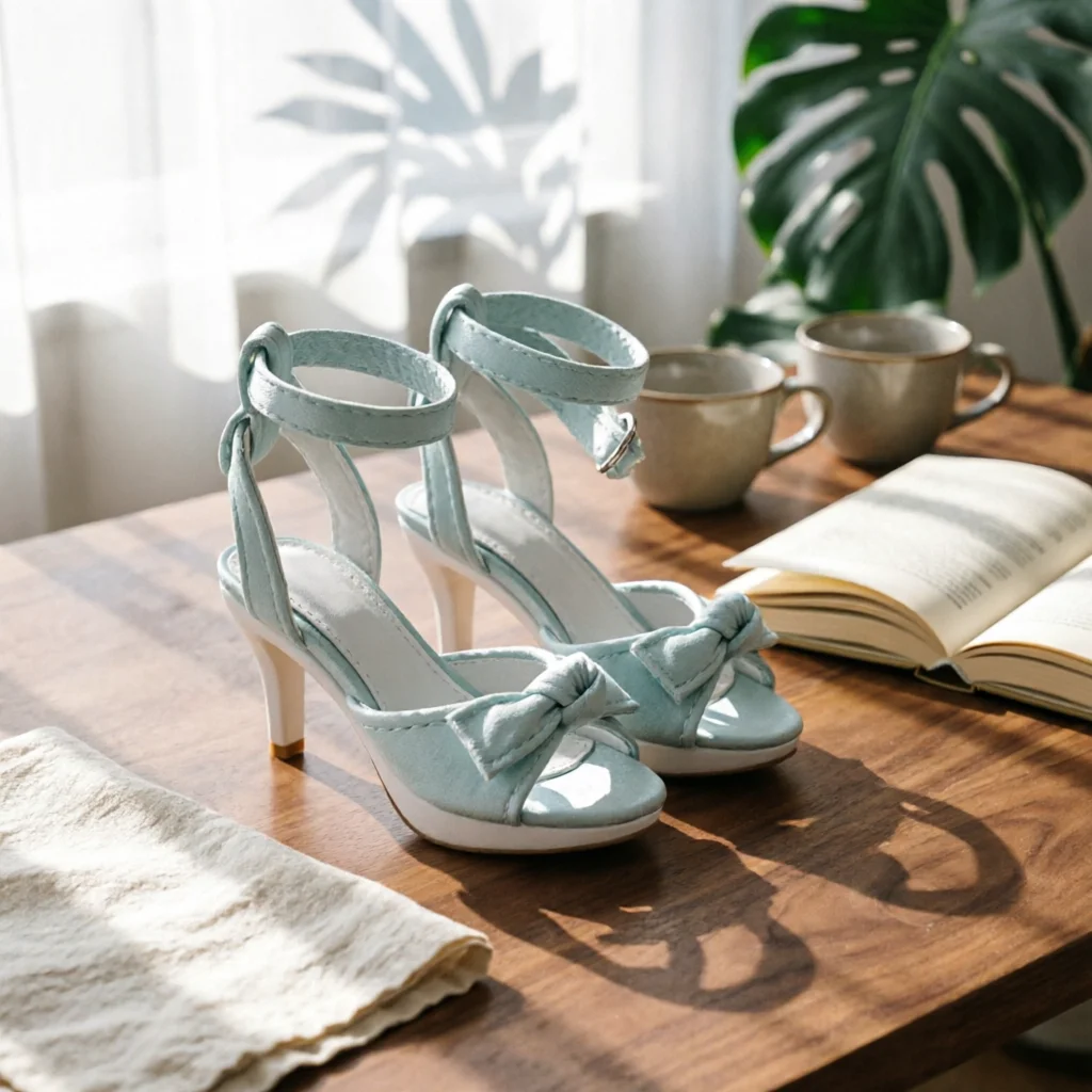 1/4 BJD Doll High Heels Bow Accent SD Doll Shoes Pointed Toe High Heels Pu Leather Satin Look