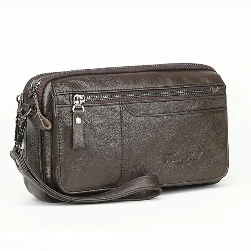Bolsa de embreagem de couro para homens Suporte de pulseira Pacote de bolsa de pulso Telefone celular comercial Bolsa de cartão de dinheiro