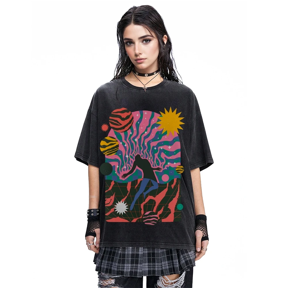 

Футболка Y2K Clothes Trippy Character, цельнохлопковая, высококачественная стираная футболка большого размера. Фигурка психоделической сцены, Edgy Y2K Trend